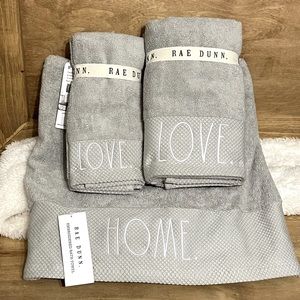 5 piece Rae Dunn bath towel set embroidered white LL  HOME LOVE